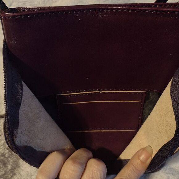 VERA Pelle Italian Leather Handbag Crossbody Burgundy Adjustable Strap - Picture 7 of 11